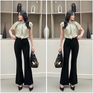 Women's Office Flared Pants High Waist Hack Shape Thick Snow Fabric Black Flared Pants Woman
