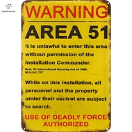 Vintage Metal Plate Warning Area 51 Rectangular Iron Painting Wall Decor 30x40cm