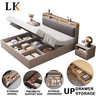 LK Storage Bed Frame Solid Wooden Tatami Storage Bed Single/Queen/King Bed