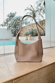 Luna - Double Strap Leather Tote Bag - Taupe