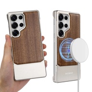 Kes Telefon Kayu Magnetik Oatsbasf untuk Samsung S25 Ultra Kes Matal Tanpa Bingkai Kalis Kejutan S25