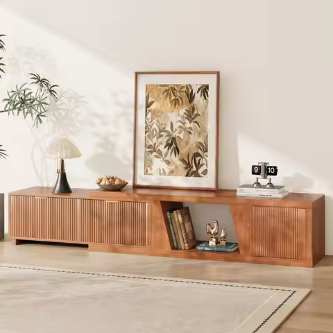 TV Stands for Living Room 98-Inch, Wooden Extra Long TV Stand with Adjustable Shelf and Drawers, Flu