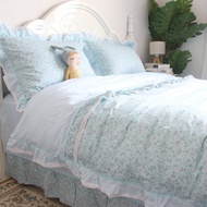 ชุดเครื่องนอนสไตล์เจ้าหญิง Pure ผ้าฝ้าย ดอกไม้ ลูกไม้ ผ้าปูที่นอนสีชมพู ผ้านวม ชุดเครื่องนอนสามชิ้น 