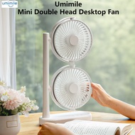 Umimile Mini Double-Headed Desktop Fan High Wind Quiet Small Fan Desktop Office Student Dormitory USB Rechargeable Dining Table Outdoor Portable Small Electric Fan