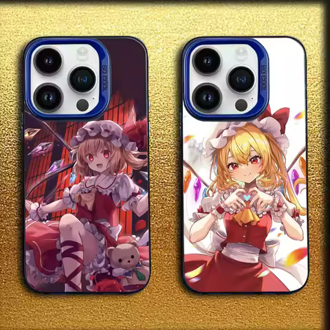 T-TouHou Project Flandre Phone Case For iPhone 16,15,14,13,12,11,Mini,Pro,MAX Blue Matte Silicone Co