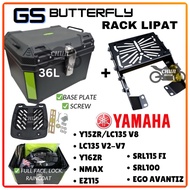 YAMAHA GS BLACK BOX 36L + BUTTERFLY RACK LIPAT 1SET MOTORCYCLE untuk Yamaha Y15ZR 135LC Y16ZR NMAX A
