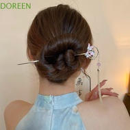 DOREEN Chinese Style Hairpin, Pearl Hanfu Ornament Tassel Butterfly Hair Stick, Sweet Cheongsam Butterfly Leaf Hair Accessories Hanfu Hair Fork Lady