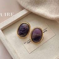 Natural Amethyst Crystal Earrings Classy Light Luxury Simple Silver Needle Earrings Niche Design Ret