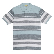 camel active Men Short Sleeve Polo-T in Regular Fit with Multistripe in Jade Cotton Slub Jersey 9-280SS24STP1116