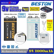 BESTON 9V 1000mAh/650mAh Lithium Rechargeable USB Type-C & Micro USB 2 Hours Fast Charging 9v Li-ion