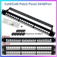 Cat5/Cat6 24/48 Port Blank Keystone Patch Panel – 19 Inches High-Density 2U Rack-Mountable or Wall M