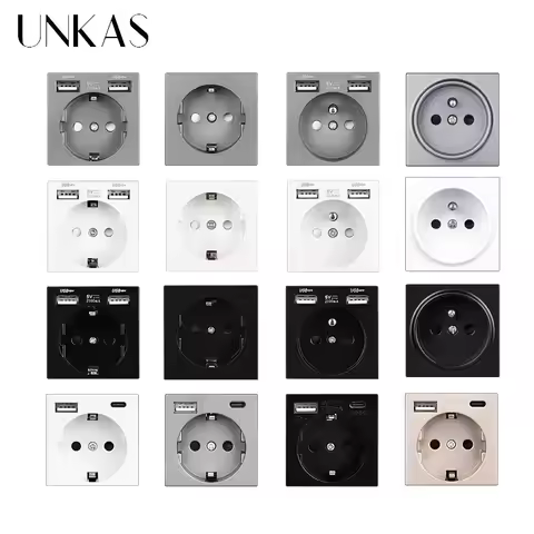 UNKAS B8 Modules DIY Free Combination New EU / French Type C 16A Wall Power Socket Dual USB Charger 