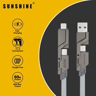 PD60W 1米四合一鈦色鋅合金快充線 USB-A/USB-C轉USB-C/Lightning #快充線 適用於iPhone 17 CAG2-TN