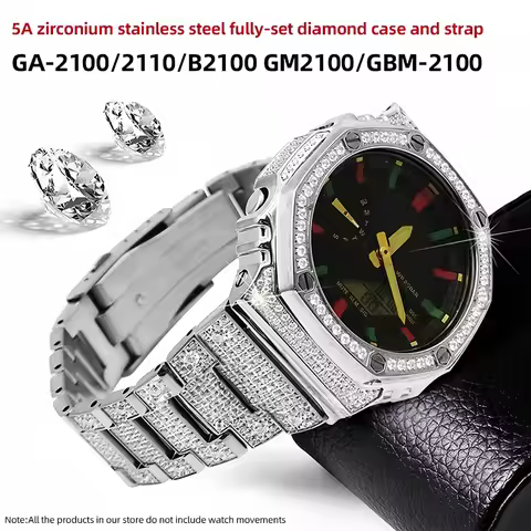 GA2100 Case&Strap Mod Kit For Casioak GA-2100 GM2100 Metal Bezel Band Diamond Steel Case GA2100 Tita