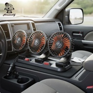 [Amuzocity] Vehicle Dual Fan Universal 12V 24V Triple Rotating Head Air Conditioning Car Fan USB Pow