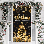 Merry Christmas & Happy New Year Party Banner, Black Gold, 71x35 Inches