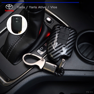 🔥Premium KEY🔥เคสกุญแจรถยนต์เคฟล่า TOYOTA ปลอกกุญแจรถยนต์โตโยต้า YARIS / VIOS / YARIS ATIVE เคสกุญแจรถแบบ Smart key (กดสตาร์ท2-3ปุ่ม) แถมฟรี พวงกุญแจแบบถัก