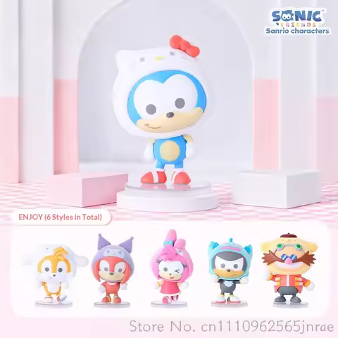 Sega Blind Box Sonic And Friends Sanrio Characters Flocked Mini Figurine Collectible Desktop Ornamen