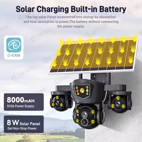 8K Triple Screen Solar Security Camera Battery Wireless WiFi Outdoor Waterproof CCTV Surveillance Ca