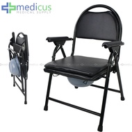 CC 619A Heavy Duty Foldable Commode Chair with Chamber Pot Arinola with Chair (Black)