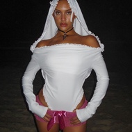 Xeemilo Sexy Off-Waist Long-Sleeved Jumpsuit Women Autumn Design Niche Bowknot Outer Wear Hooded Top