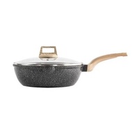 麥飯石不粘炒鍋30CM推薦｜30cm｜940g｜不粘鍋｜平底煎鍋｜鍋具套裝｜電磁爐適用｜不沾鍋｜家用炒鍋｜少油不粘｜深炒鍋｜煎炒兩用｜燃氣爐適用｜奶鍋｜湯鍋｜帶蓋鍋具｜五件套鍋具【香港行貨】（灰色）
