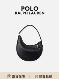 Polo Ralph Lauren Tasha腋下包肩背包黑色皮革高級簡約百搭[平行進口]