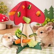 1set Wooden Pet Feeder, Mushroom Shaped Pet Food Dispenser, Sutiable For Rabbits Guinea Pigs Hamster
