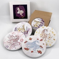 聖誕禮物 獨角獸四季花卉杯墊組 鶯歌陶瓷杯墊 / 吸水杯墊