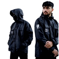 Casual Parka Parachute Jacket Waterproof Windbreaker Anorak Black - Men's Women's Outdoor Jacket