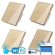 WIFI Touch Light Wall Switch Gold Glass Panel Blue LED Smart Home Phone Control 1 - 4 Gang 2Way 90-240V 86mm*86mm Square