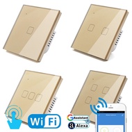 WIFI Touch Light Wall Switch Gold Glass Panel Blue LED Smart Home Phone Control 1 - 4 Gang 2Way 90-2