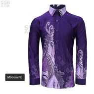 [FREE CUSTOME]Purple Color Malaysia Men Batik Long Sleeve Kemeja Batik Lelaki Lengan Panjang