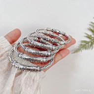 Vintage Retro Bracelet Six-Word Mantra Woven Handmade Open Pure Silver Braided Personality S999Thai 