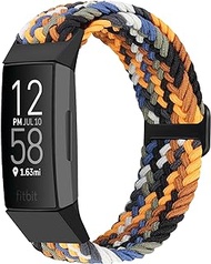 Women Men Elastic Braided Solo Loop Stretchy Straps Nylon SportBand Wristband For Fitbit Charge 4 / Fitbit Charge 3 (Denim)