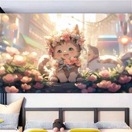 Cute Cute Cat Mural Wall Stickers Dormitory Bedroom Self-Adhesive Horizontal Version High-End Healin