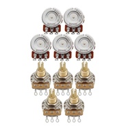 FLEOR 10pcs Guitar Potentiometers 24-Tooth Thread Shaft 3/8" Pots Guitar Parts,500K/250K Option