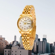 Poca Shop พร้อมส่ง Bosck Lady นาฬิกาข้อมือแฟชั่นผู้หญิง กระจก sapphire กันรอยขีดข่วน สายสแตนเลสทองไม