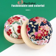 RunSabai Vintage Embroidery Pin Cushions Half Round Pin Pad With Wooden Base Needle Holder For DIY C