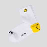 SMILEY WHITE HEEL CREW SOCKS