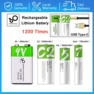AA AAA C2 9V Rechargeable Battery Multi-purpose USB Rechargeable Lithium Battery SMARTOOLS Large Cap