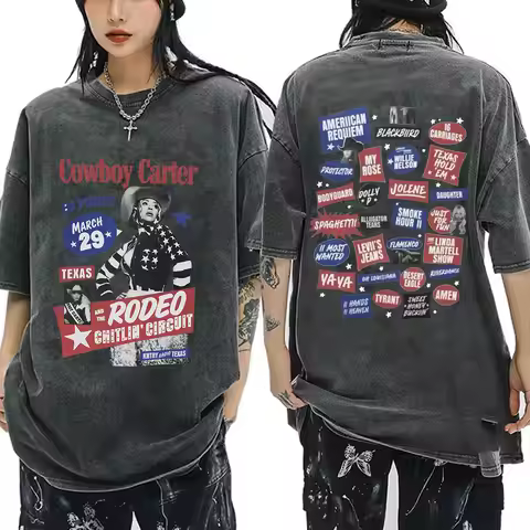 Beyonce Cowboy Carter Tour 2025 Vintage Washed T-shirts Merch Men Women Clothing Hip Hop Oversized T