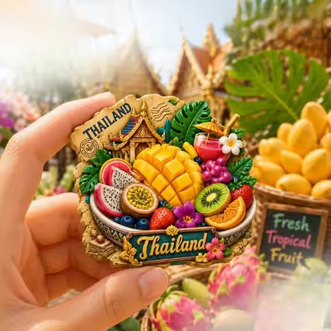 Thailand Fruit Temple Fridge Magnet - Exotic 3D Tropical Souvenir Unique Southeast Asian Gift for Tr