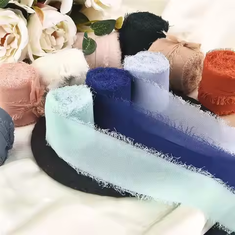 Edged Chiffon Ribbon Silk-Like Ribbons Wedding Invitation Bouquet Fabric Ribbons 4cmx5m Christmas De