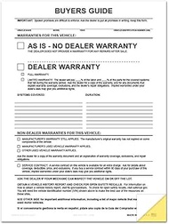 2-Part Buyers Guide Form File Copy - No Tape - As is or Dealer Warranty (100 per Pack)