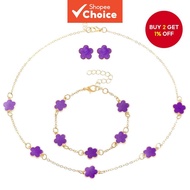 New Lucky 5 Leaf Clover Jewelry Set for Women - 3 Pieces: Necklace, Earrings, Bracelet Gift.