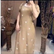 AQILA Daster Premium Rayon Material Santung/ Ribbon Motif Modern Dress