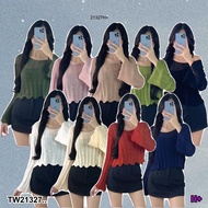 TwinsShopVip TW21327 Round Neck Long Sleeve Knitted Crop Top ..