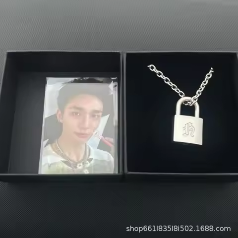 Straykids Padlock Necklace Hyunjin Same Style Punk Fashion Engraved Personalized Silver Pendant For 