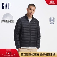 Gap男装2024秋季新款印花logo小立领羽绒服简约外套 黑色 175/96A(L)亚洲尺码